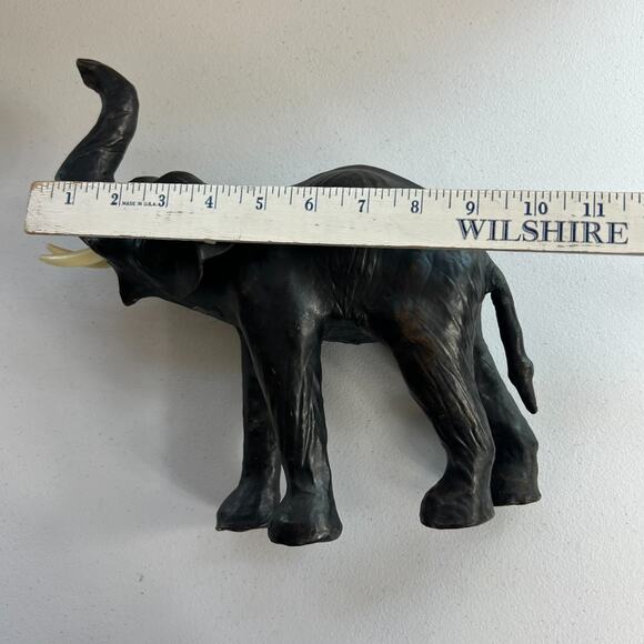 Black Leather Covered Paper Mache Elephant Sculpture Vintage Made In India - Picture 8 of 10